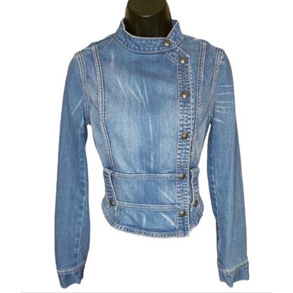 BCBGMaxAzria Jackets & Blazers - BCBGMaxAzria Denim Moto Military Style Snap Jacket - S